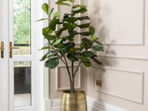 Artificial Fiddle Fig UV/IFV in Gold Metal Planter