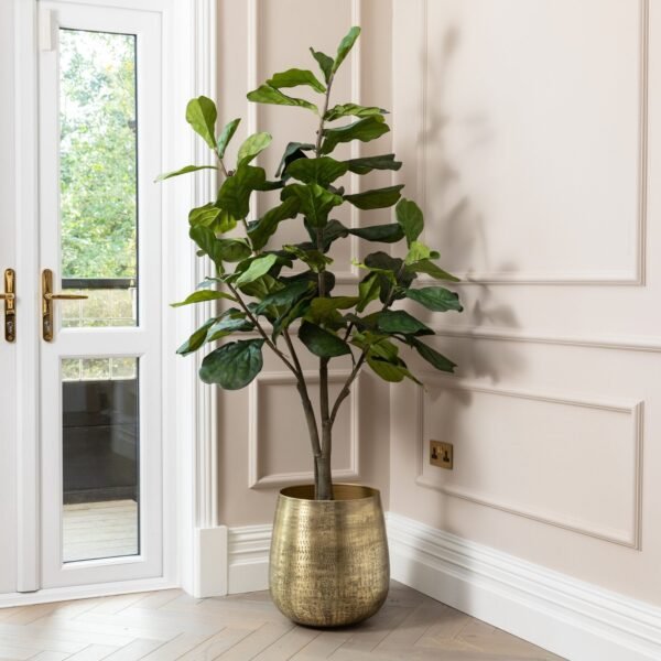 Artificial Fiddle Fig UV/IFV in Gold Metal Planter